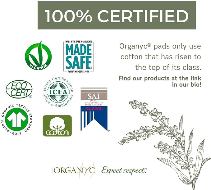 Organyc 100% Certified Organic Cotton Feminine Pads, Sanitary Napkin, Heavy Flow, 10 Count (Pack of 2)