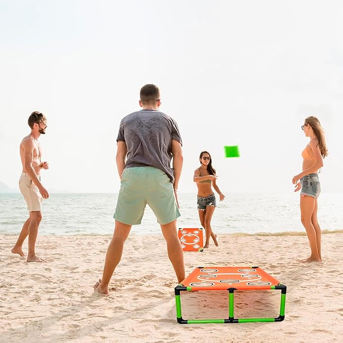 Portable Cornhole Set PVC Framed Corn Holes Outdoor Game Set with 2 Cornhole Boards, 8 Cornhole Bean Bags and Carrying Case, Camping Games Indoor Outdoor for Adults, Travel Camping Accessory
