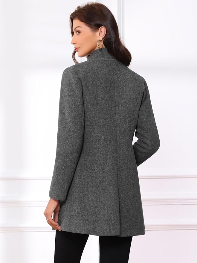 Allegra K Women's Winter Overcoat Mid-Long Stand Collar Single Breasted Coat Outerwear