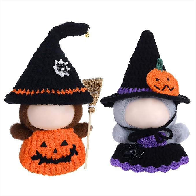 Sumind 2 Sets Halloween Doll Clothes for 17cm Dolls Cute Pumpkin Outfit with Witch Hat Skirt & Broom Accessories Spooky Costume for 6-7 Inch Fashion Dolls Collection(No Doll)