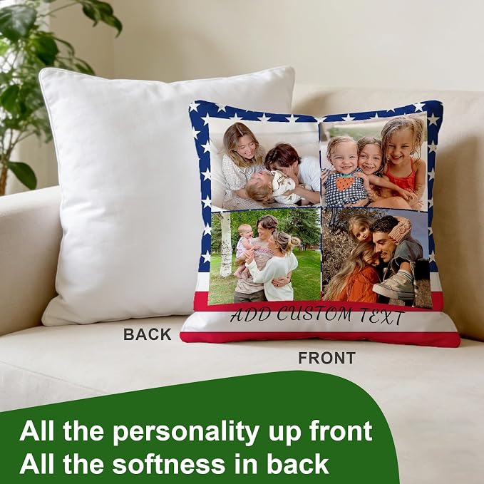 Bemaystar Custom Pillow with Picture & Text, Ships Next Day, Made in USA - Personalized Pillowcover- Love Keepsake, Customized Gifts, Mothers Day Decorative Throw Pillow(No Insert)-4photos