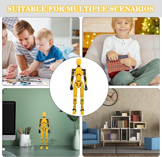 T13 Action Figure Assembly Completed,Large 11.8-inch 3D Printed T13 Action Figure, Titan 13 Action Figure Dummy 13 Action Figure Lucky 13 Action Figure 3D Printed Multi-Jointed Movable (Golden Giant)