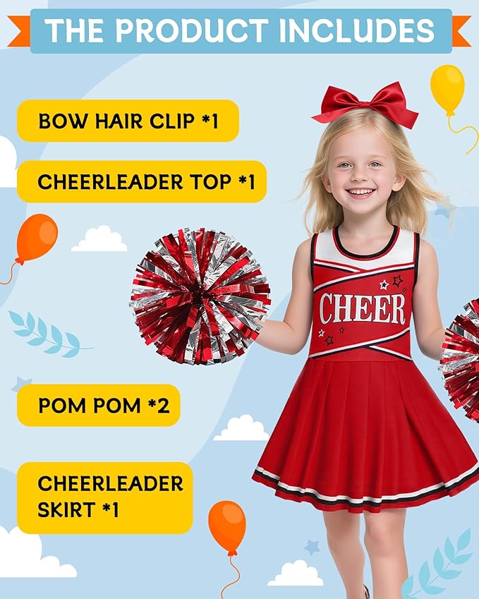 JenPen Cheerleader Costume Set Cheerleading Outfit Cheer Uniform Dress Cosplay for Halloween Party Gifts 3-9 Years