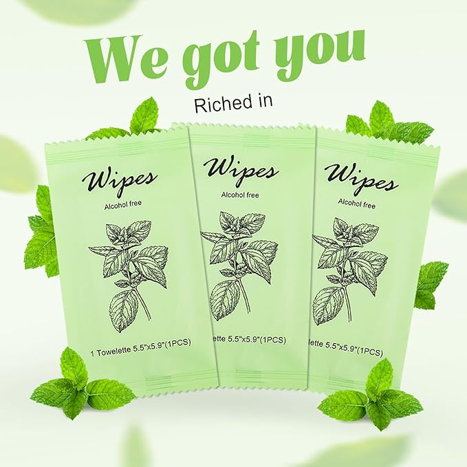 Individual Hand Wipes Wet Wipes Travel Size,Wet Wipes Individually Wrapped | 60PCS Bulk Cleansing Travel Size Wipes for Wedding Travel Restaurant Barbecue(Mint)