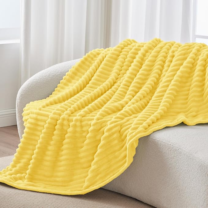 BEDELITE Striped Fleece Throw Blanket, Custard Yellow, 50"x60" | 300GSM Microfiber Fleece, Soft Cozy, Lightweight Warm, Double-Sided Plush, Machine Washable, Gift, Room Decor, for Couch Sofa