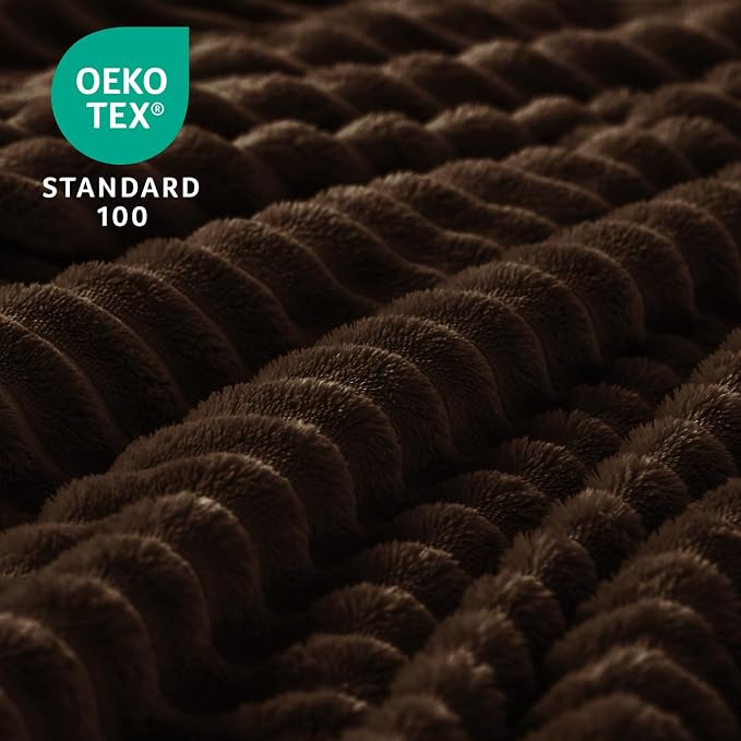 BEDELITE 3D Ribbed Dark Brown Fleece Throw Blanket for Couch, 50x60 Inch | Soft Warm Decorative Fluffy Blanket, Cozy Plush Lightweight Fuzzy Throw Blanket for Bed Sofa Home Room Decor, Gift for Women