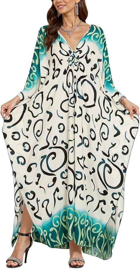Mumu Dresses for Women Plus Size, Bohemian Kaftan Beach Cover Up Long Maxi Nightgown Soft Loungewear