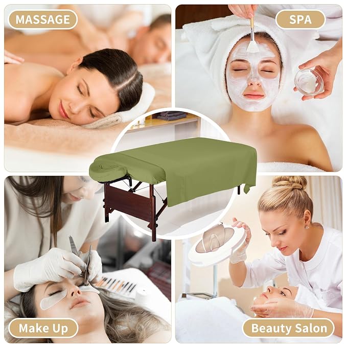 4 Sets Premium Microfiber Massage Table Sheets Set 3 Piece Set Includes Massage Table Cover Fitted Sheet and Fitted Face Rest Cover, Green