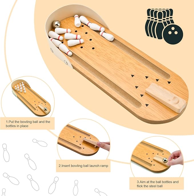 Tabletop Mini Bowling Game Set: Funny White Elephant Gifts for Adults Men Women Christmas Stocking Stuffers for Teens Boys Girls Kids Wooden Home Bowling Alleys Office Desk Toys Stress Relief Gadgets