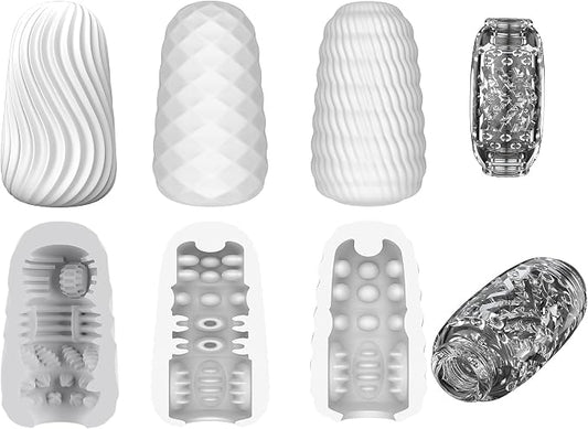 4pcs Masturbator Egg Set | Portable Pleasure Pocket Pussy Stroker with 3D Realistic Textured Vagina Ultra Stretchable Male Masturbator Sleeve (4pcs-Transparent), White
