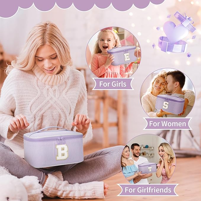 OCHEAL Makeup Bag Valentines Day Gifts for Women, Monogram Cosmetic Bag Purple Travel Makeup Case Beauty Toiletry Bag Organizer Personalized Gifts for Girls Bridesmaid, Sister, Wife, Friends Initial B