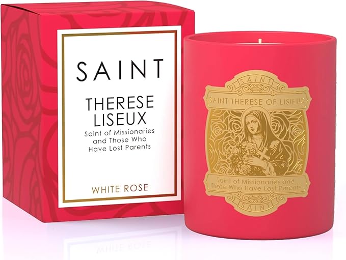 SAINT Therese of Lisieux Scented Candle with Prayer and Prayer Coin | Saint of Missionaries - Soy Coconut Aromatherapy Candle with 80 Hour Burn Time, Special Edition