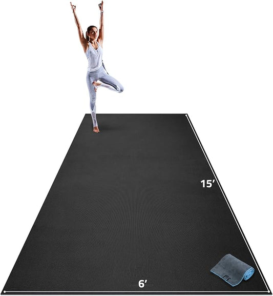 Gorilla Mats Extra Large Yoga Mat – 9'x6', 12'x6', 15'x6' (8mm) Extra Thick Wide Non-Slip Exercise Mat for Home Gym Flooring – Ultra Comfortable Workout Floor Mat for Barefoot Fitness & Stretching