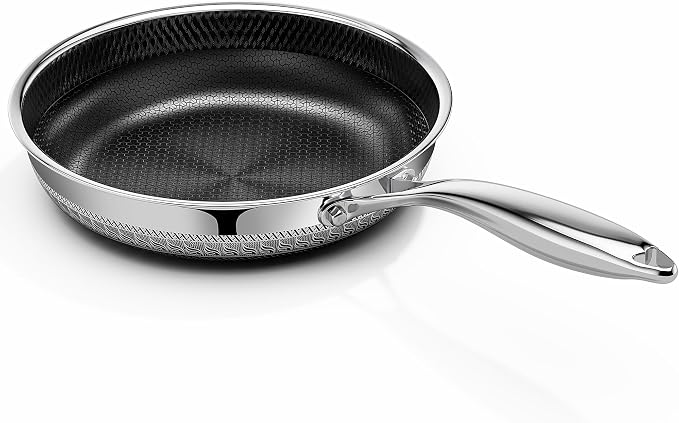 Innerwell 8 Inch Non Stick Frying Pan, Induction & Oven Safe | Titanium Ceramic Tri-Ply Stainless Steel Hybrid Nonstick Skillet, Stay Cool Handle, Heat Fast and Evenly, PFAS/PFOA/PTFE Free