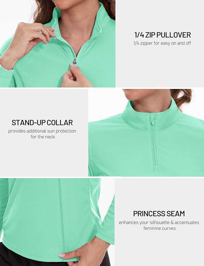 TACVASEN Women's Quarter Zip Pullover Golf Shirts UPF 50+ Long Sleeve Sun Shirts UV Protection Workout Tops