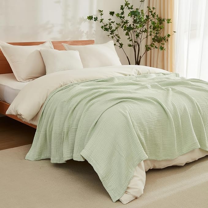 EMME Muslin Blankets for Adults Throw Blanket for Couch Breathable Gauze Soft Lightweight Airy Mint Green King 108" x 90"
