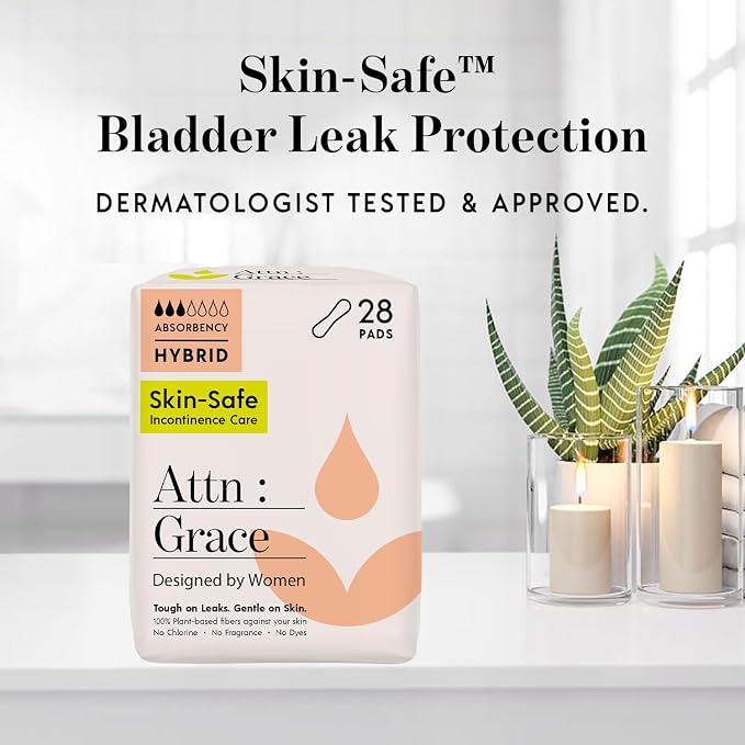 Attn: Grace Hybrid Incontinence Pads for Women, 28-Pack - Plant-Based, High Absorbency, Breathable - Incontinence Pads for Light Bladder Leaks & Sensitive Skin