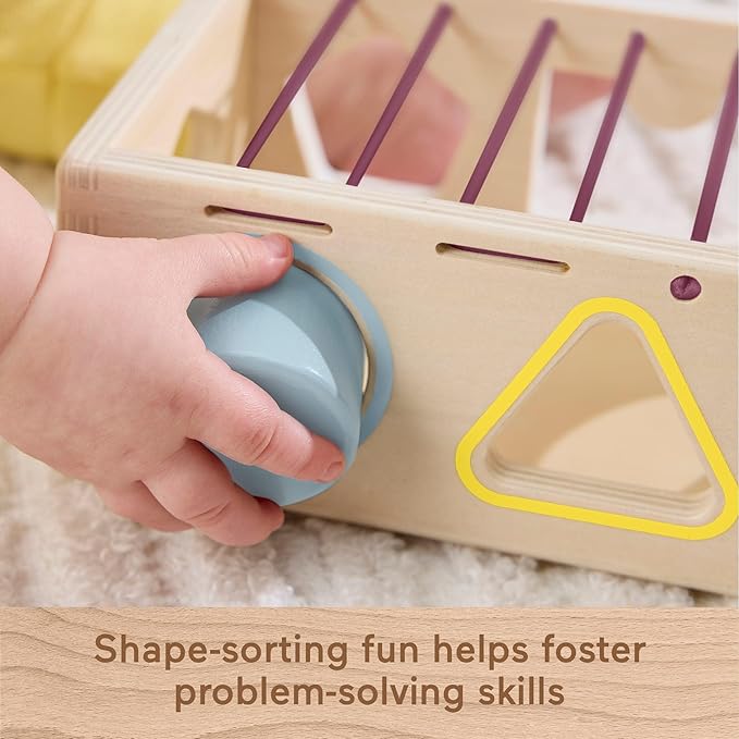 Fisher-Price Wood Baby Toy Flexi Shape Sorter, 7-Piece Wooden Activity with Elastic Bands for Infants & Toddlers Ages 9+ Months