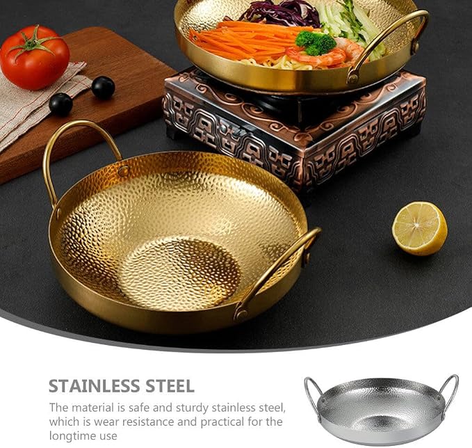 Milisten Stainless Steel Dry Pot, Japanese shabu pot salad serving pot, Korean Soup Pots Mixing Skillet Pan, Stir Fry Pan Stockpot Cookware for Induction Cooktop Gas Stove, Golden