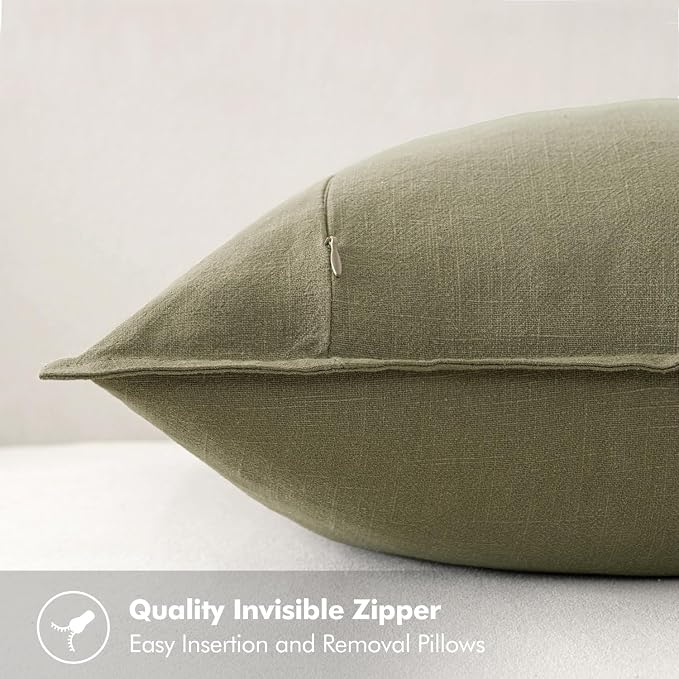 MIULEE Decorative Linen Euro Sham Pillow Covers 22x22 Inch Light Olive Green