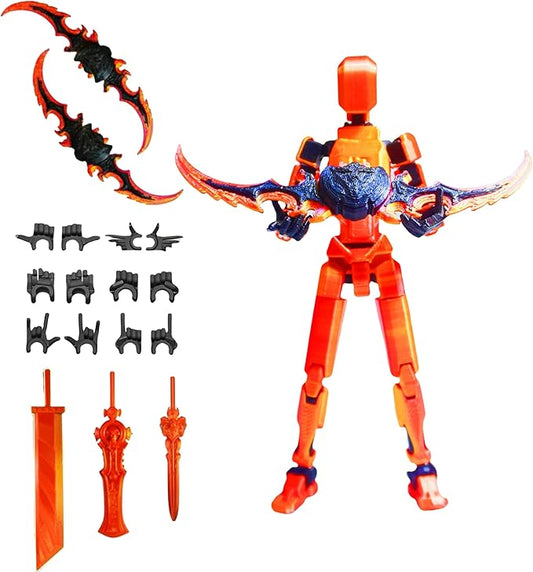 Dummy13 Action Figure Set | Pre-Assembled 3D Printed Titan and Robo Figures | Highly Articulated Robot Toys with Interchangeable Accessories | Perfect for Collectors and Hobbyists (red Gold)