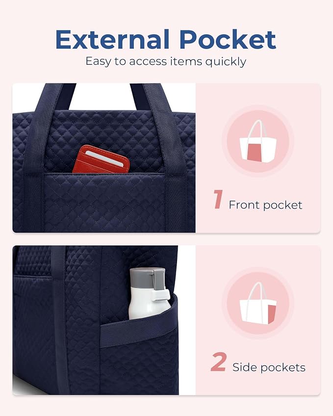 BAGSMART Crush Tote Bag for Women, 20L Puffer Work Tote with Zipper, Travel Essentials Quilted Nurse Hospital Bag