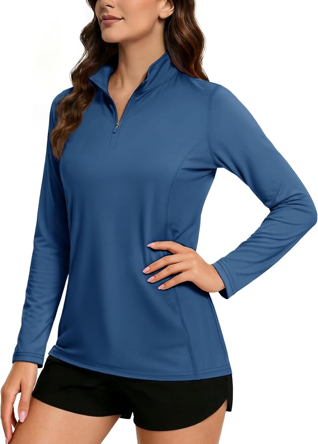 TACVASEN Women's Quarter Zip Pullover Golf Shirts UPF 50+ Long Sleeve Sun Shirts UV Protection Workout Tops