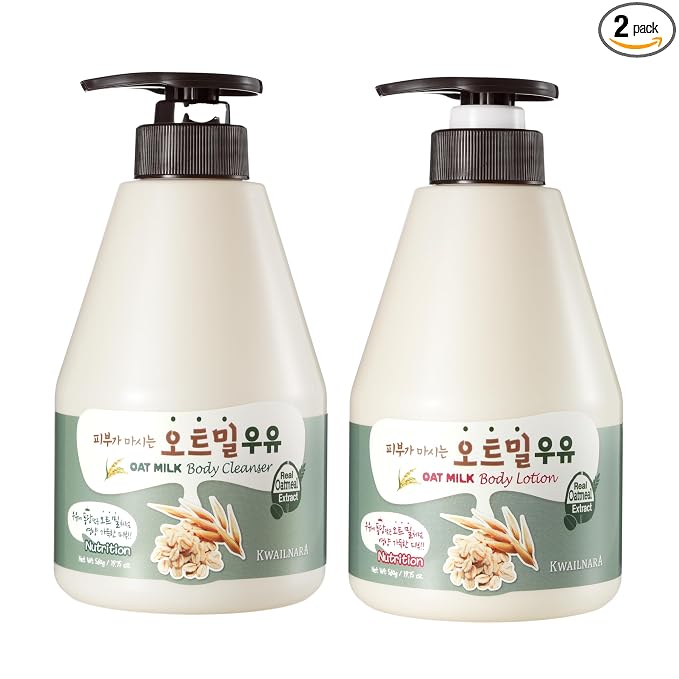 Kwailnara Oat Milk Body Wash & Lotion Set (19.75 Oz Each) – 2-Piece Korean Skincare Duo for Nourished & Soothed Skin | Milk Protein, Royal Jelly & Calming Oat Extract | Paraben-Free