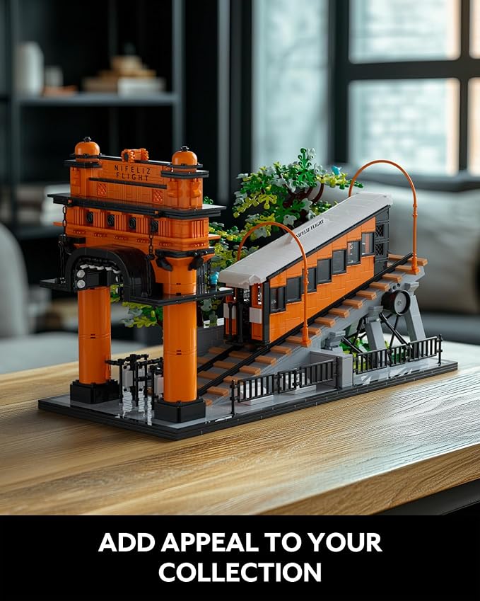 Nifeliz Flight Railway Building Set, Vintage Cable Car Railway Display Model for Décor, Memorable Festival Gift for Adults (2,892 PCS, NF10294)
