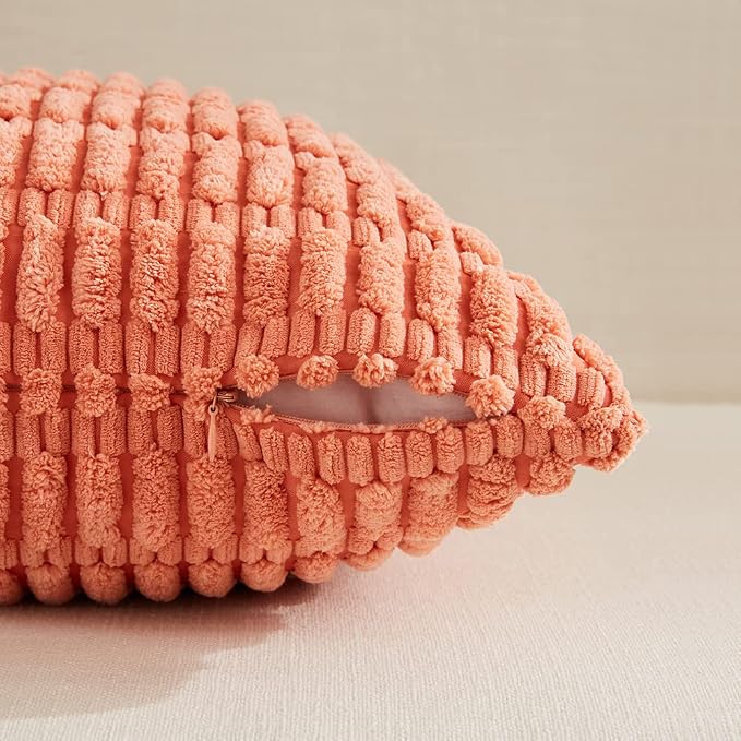 Fancy Homi 4 Packs Decorative Throw Pillow Covers for Living Room Couch Bed, Modern Farmhouse Boho Home Décor Accent Cushion Case, 26" x 26", Coral