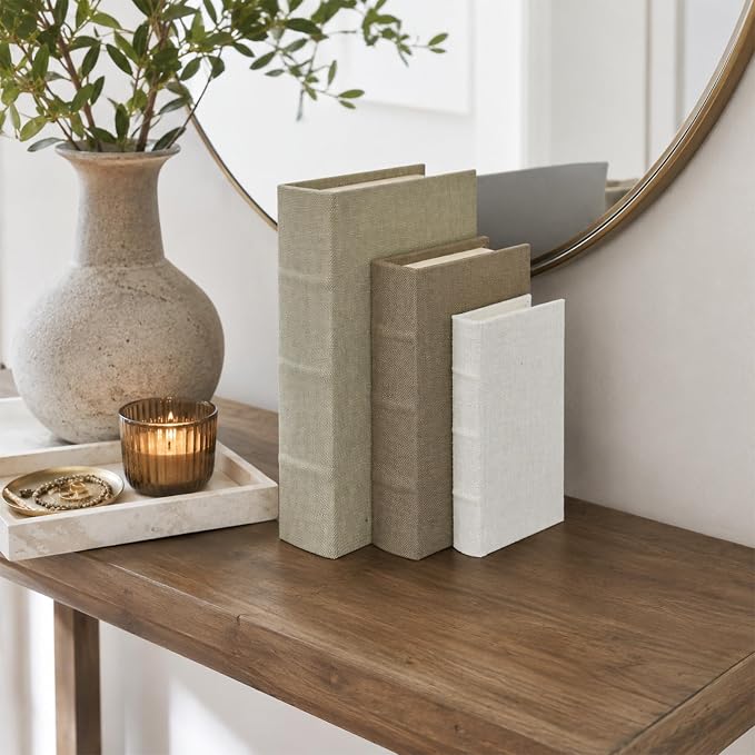 Vintage Decorative Book Box, Linen Faux Book Storage Box, 13" | Living Room Decor, Bedroom Decor, Office Decor, Bookshelf Display, Coffee Table, Farmhouse, Rustic, Vintage Style