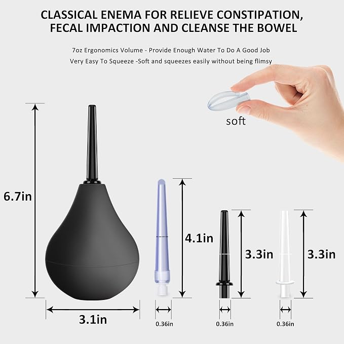 Douches for Men Anal Douche Kit - Enema Bulb,Enema Douche with 3 Nozzle,Reusable Anal Cleaner Enema Bulb for,Enima for Men Women,224ml(Black