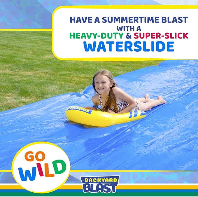 BACKYARD BLAST Giant Slip and Slide for Adults and Kids - Heavy Duty Large Slip n Slide Water Slide for Kids Backyard Outdoor Water Play Includes Inflatable Riders