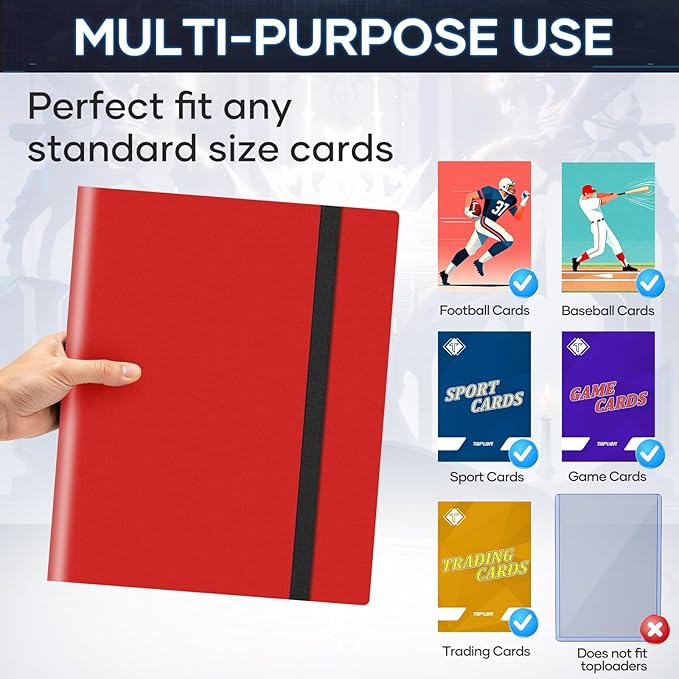 Trading Card Binder 9 Pocket, 360 Pockets Collectible Trading Card Album, Sports Card Binder for Standard Cards, Side Loading Card Folder for MTG Sports Baseball TCG Football Basketball Cards Red