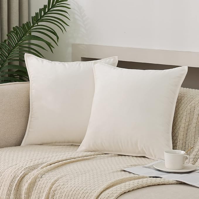 Velvet Cream white Throw Pillow Covers 18”x18”Pack of 2 Soft Decorative | Square Cushion Covers for Couch Sofa Bed Livingroom Car Home Decor,45x45Cm