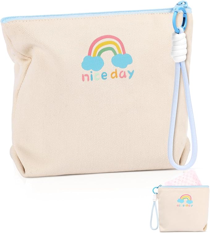 Canvas Period Pouch Soft First Period Kit Bag Small Discreet Menstrual Cup Pad Pouch Cute Sanitary Napkin Storage Bag Tampon Holder Multi-purpose Feminine Bag Beige