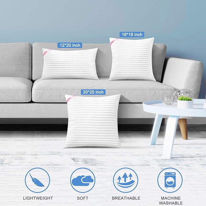 EIUE Throw Pillow Inserts, Machine Washable Pillows,Premium Polyester Fiber Fill for Sofa Bed & Decorative Cushions (White, 12x20inch)