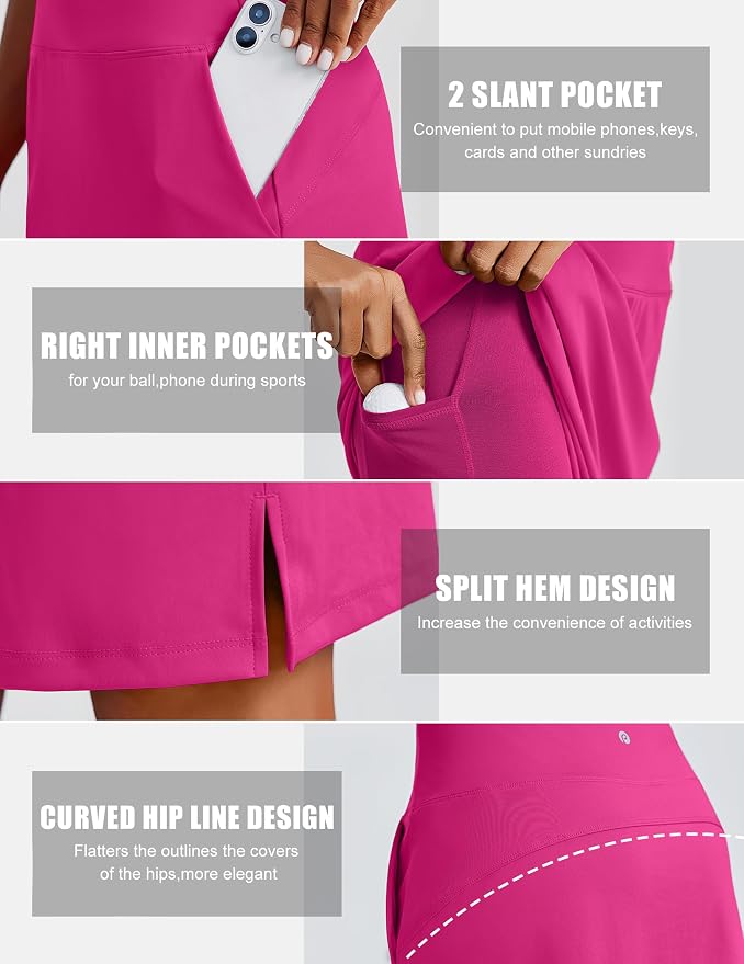 PINSPARK 20" Skorts for Woman Knee Length UPF 50+ Golf Skirts | 4 Pockets, Built-in Shorts, High Waisted, Split Hem, Silky-smooth, Moisture-wicking, for Golf Athletic Tennis Workout Casual