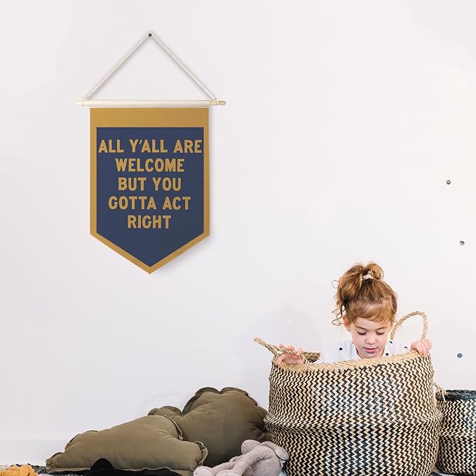 Qpenm All Are Welcome Hanging Wall Canvas Banner,Welcome Hanging Pennant Flag Prints,Funny Posters & Prints,Classroom Home Entryway Living Room Office Decor