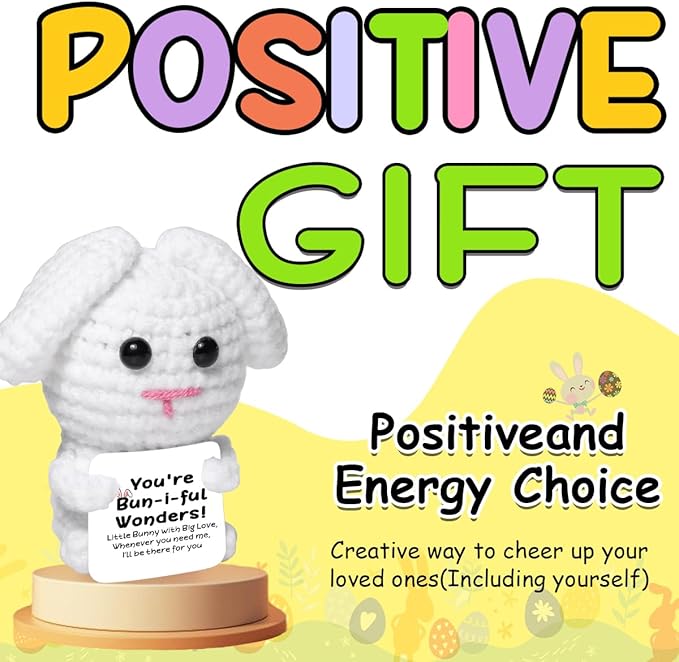 AICase Funny Positive Bunny Gifts Easter Basket Stuffers Easter Gifts Decorations Emotional Support Nuggets Crochet Animals Handmade Cheer Decor bunny lulu for Sister Daughter Son