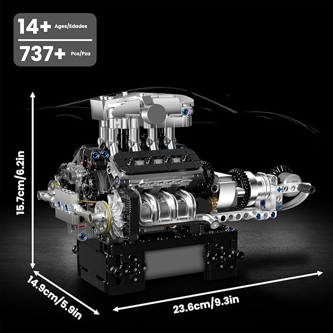 Mould King V8 Engine Model Kit That Works for 14+ Years Old and Adults, 10206 MCL V8 DIY Car Engine Model Educational Experiment Toy, 737Pcs