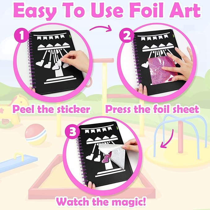 FUNNYB&G Foil Art Crafts for Kids Ages 4-8: Valentines Crafts for Kids 2026,Birthday Gift for Girls,Art and Crafts,Party Favors,Creative Toys for Girls Boys 4 5 6 7 8 9 Years Old(Amusement Park)