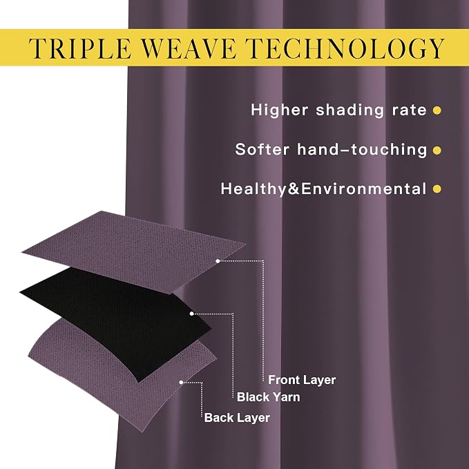 NICETOWN Plum Curtains and Drapes for Living Room - Extra Long Room Darkening Thermal Insulated Solid Window Blackout Draperies (Plum, 1 Pair, 52 x 95-Inch)