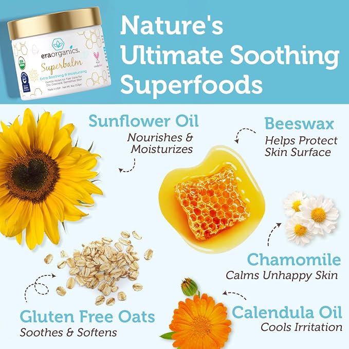 Era Organics Healing Ointment for Babies - USDA Certified Organic Natural Moisturizer Gentle on Sensitive Skin Prone To Baby Eczema, Cradle Cap (Infant Seborrheic Dermatitis), Rashes, Hives - 4oz