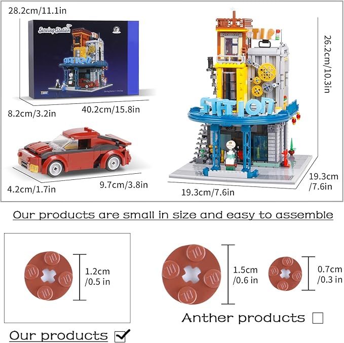 1859PCS City Serving Station Mini Building Blocks Toys not Compatible with Lego citys Size,Creative Street and Cars View Architecture Building Sets,Perfect Choice for 14+ Boys, Girls or Adults