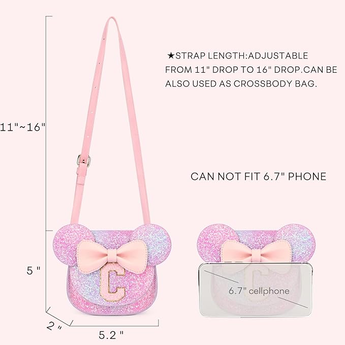 mibasies Toddler Purse Girl Gifts: Girls Birthday Gifts for 3-8 - Toys for Ages 2-4 Girls Mouse Ears Purse, Purple Rainbow, Letter C