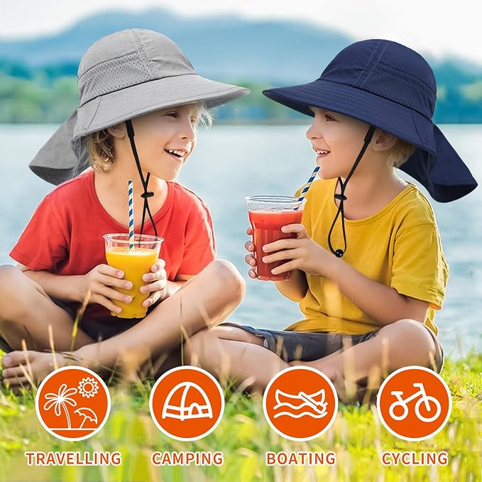Toddler Baby Sun Hat Kids Summer Beach Essentials Adjustable Beach Hats with Bucket Wide Brim for Boys Girls Age 0-14 Years