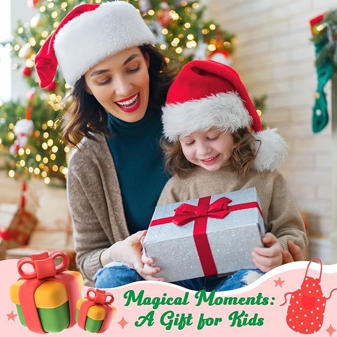 R HORSE 2Pcs Christmas Kid Apron and Chef Hat Set, Xmas Red Adjustable Children Red Kitchen Apron, Dress up Role Play Chef Toy Cooking Baking Painting Training Kits for Kids Birthday Christmas Gift