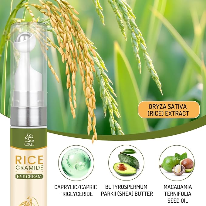 AOAO Under Eye Cream Roller with Rice Ceramide, Firming Lift Eye Cream for Fine Lines, Eye Treatment for Wrinkles, Puffiness & Dark Circles, Hydration with 360° Cooling Roller Massage Ball, 0.5oz