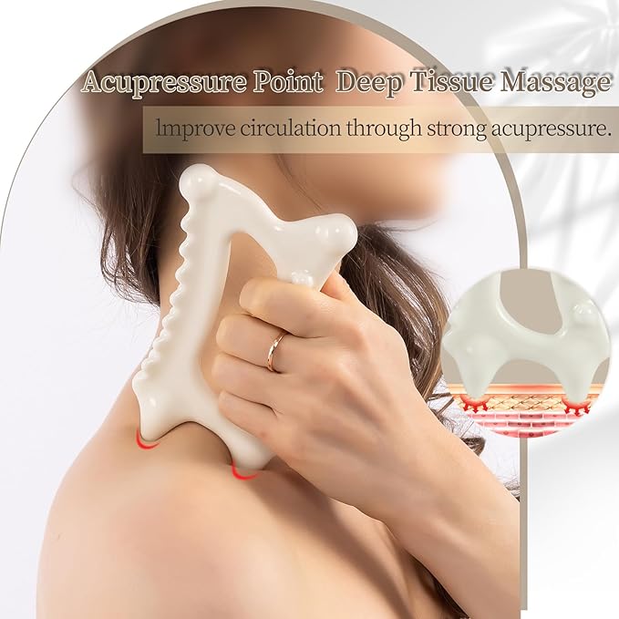 Ceramic Body Gua Sha Tools, Premium guasha Tool for face, Korean 괄사 Gua Sha Facial Tools, Lymphatic Drainage Tools Gifts for Mother Women Men(Dual Row Style)